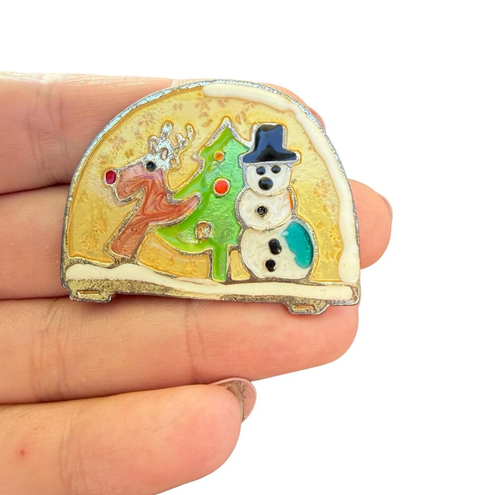 Vintage Christmas Snowglobe Brooch Winter Pin Christmas Jewelry